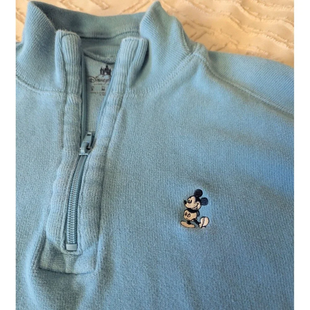 Disney Parks Unisex Small Light Blue Mickey Mouse 1/4 Zip Long Sleeve Pullover